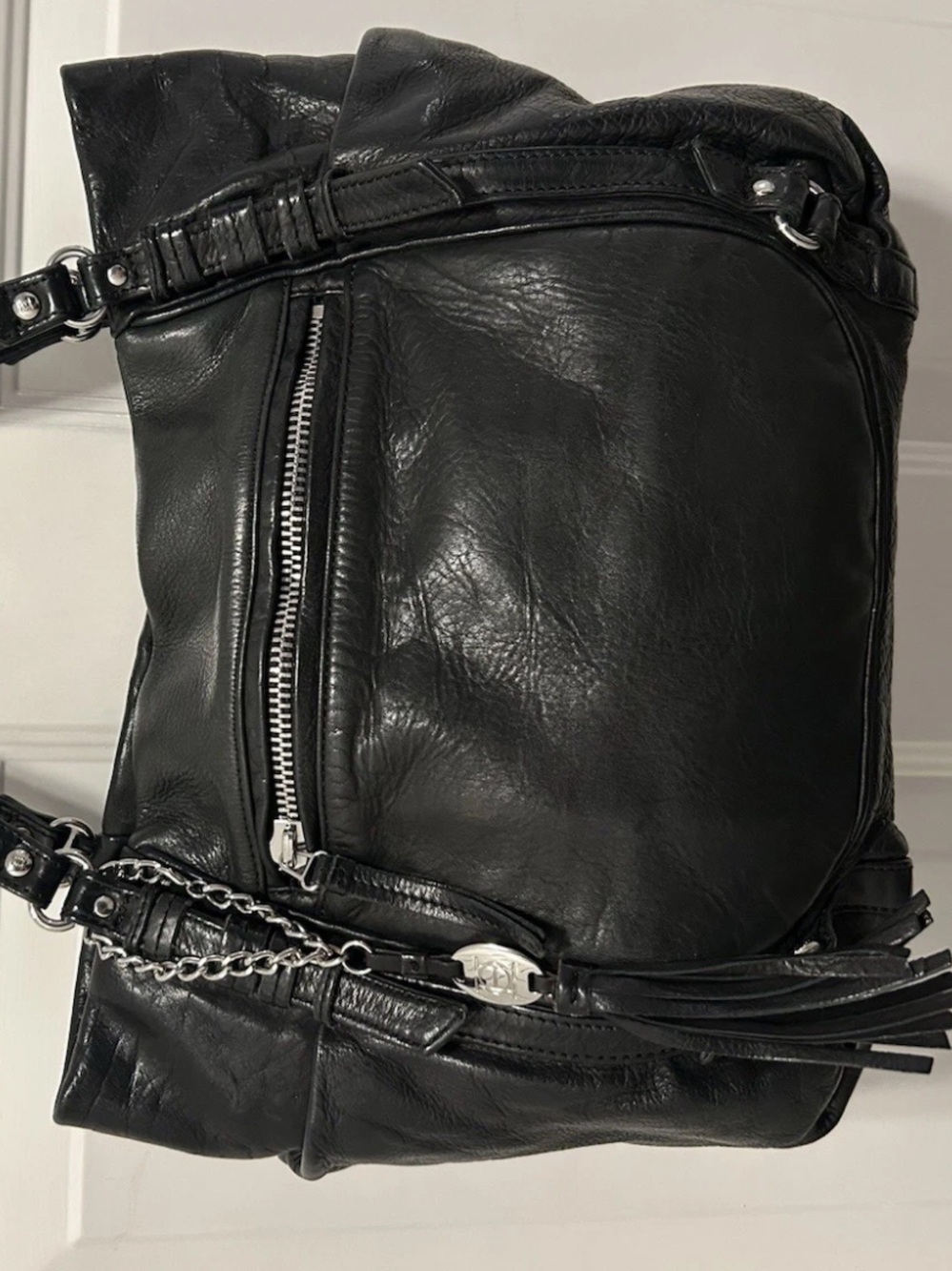 Olivia Harris Black Leather Shoulder Hand Bag Large